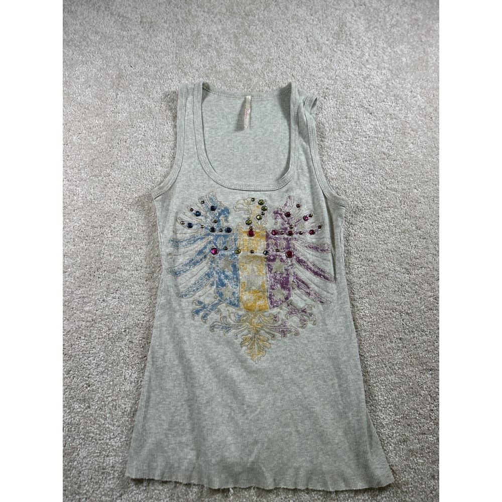 Yahada Womens Size S Couture Phoenix Gray Studded Raw‎ Hem Tank